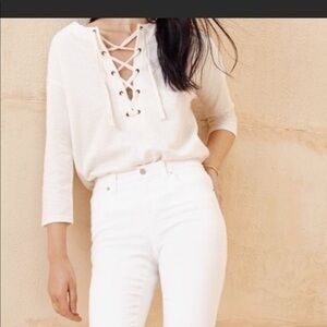 Madewell Lace Up Quarter Sleeve Top